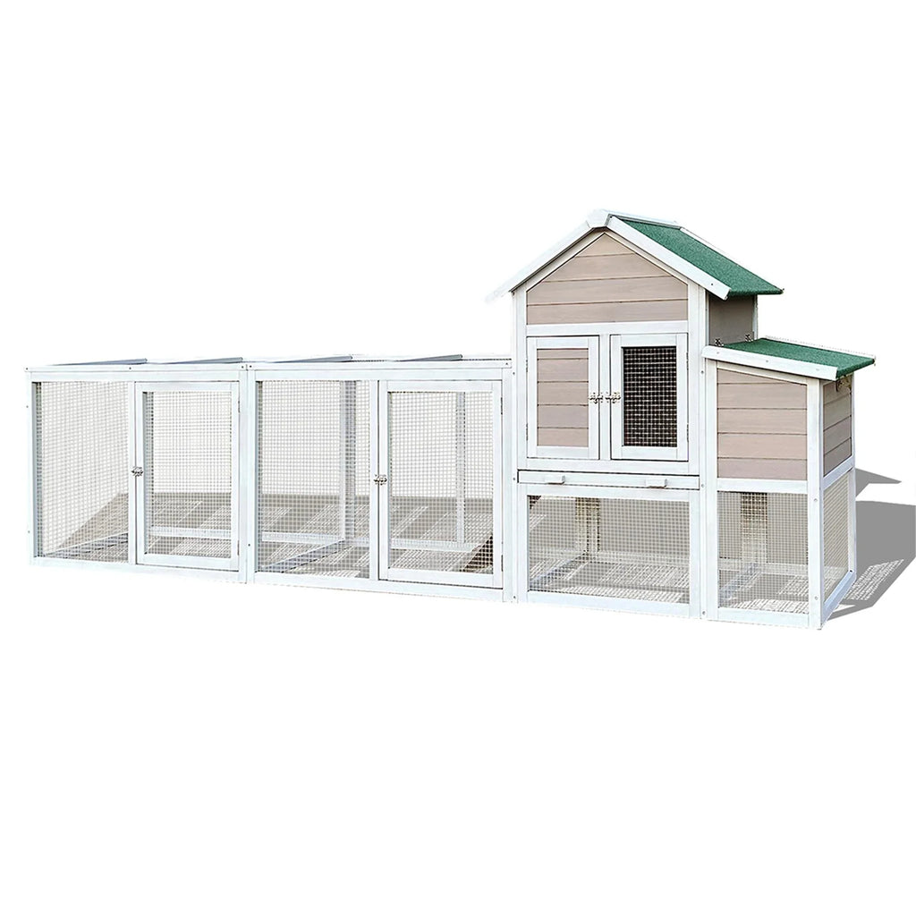 Pefilos 112" Large Outdoor Wooden Chicken Coop with Run, Slide-Out Tray, Rabbit Hutch Poultry Cage, Hen House with Nest Box, Gray