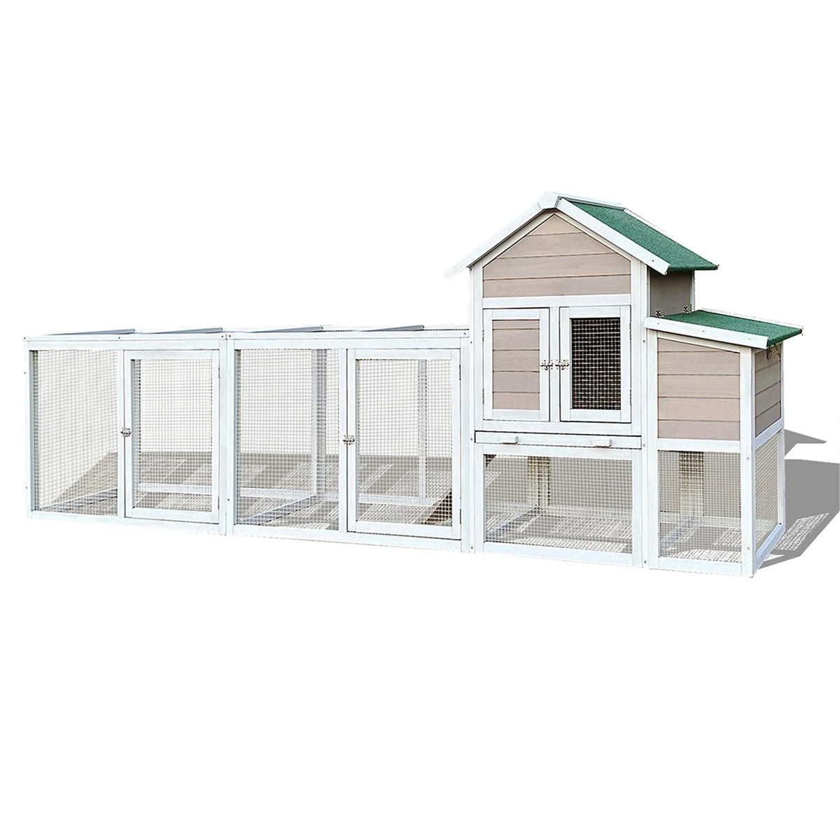 Pefilos 112" Large Outdoor Wooden Chicken Coop with Run, Slide-Out Tray, Rabbit Hutch Poultry Cage, Hen House with Nest Box, Gray