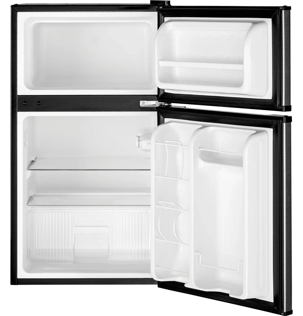 GE Appliances 3.1 Cu. Ft. Freestanding Double Door Compact Refrigerator, Steel