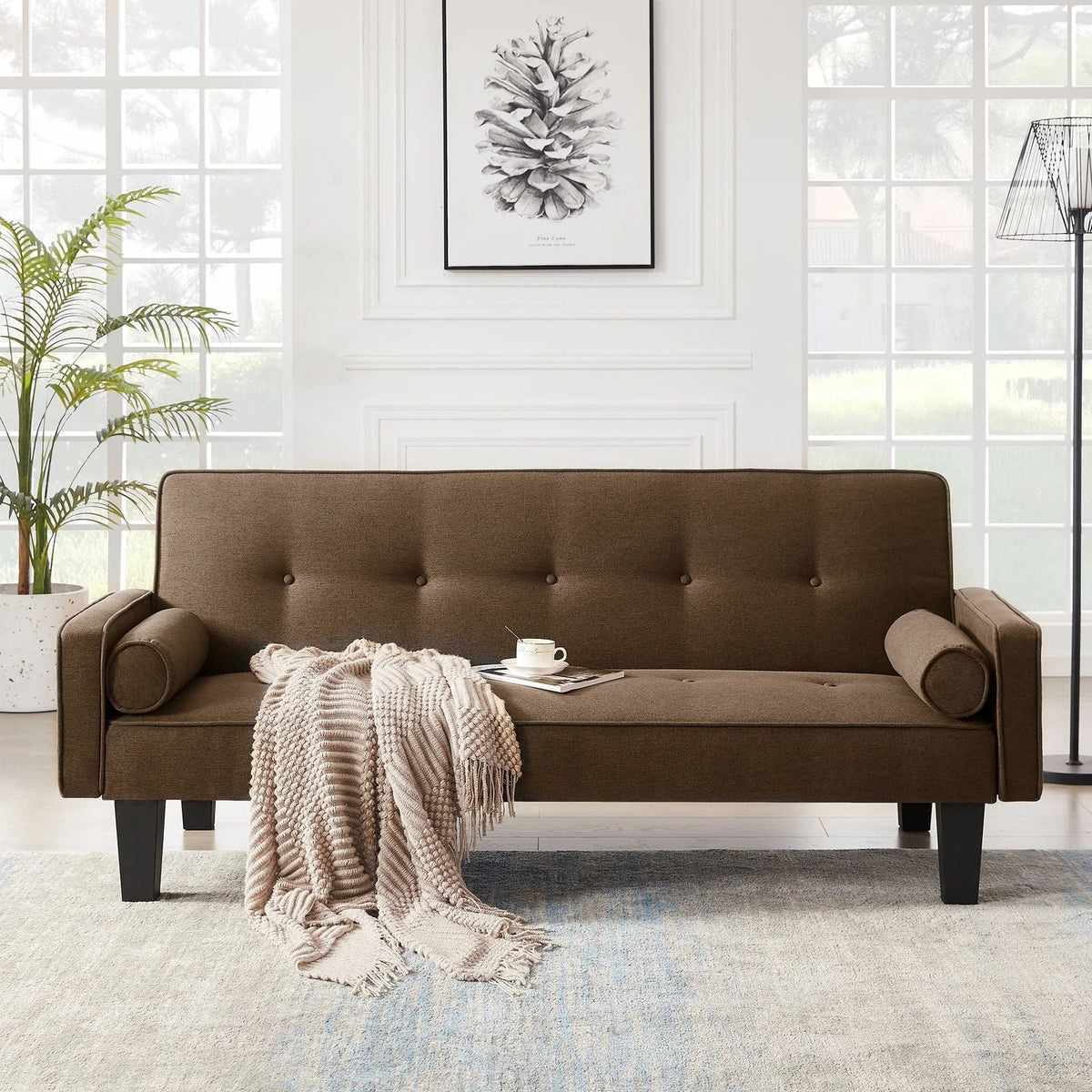 72" Convertible Loveseat Sofa Bed Sleeper Daybed,Modern Upholstered Folding Recliner,Small Futon Sofa for Living Room Apartment Office,Gray 02