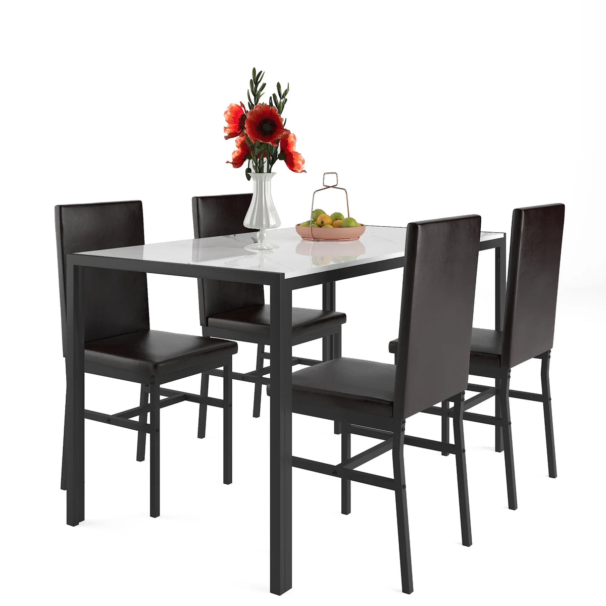 Seizeen Solid Wood Kitchen Table and Chairs, Dining Room Table Set for 4 with Gray Upholstered Chairs, Wood Grain Table Heavy-Duty Frame, Rustic Minimalist Style Breakfast Nook Set