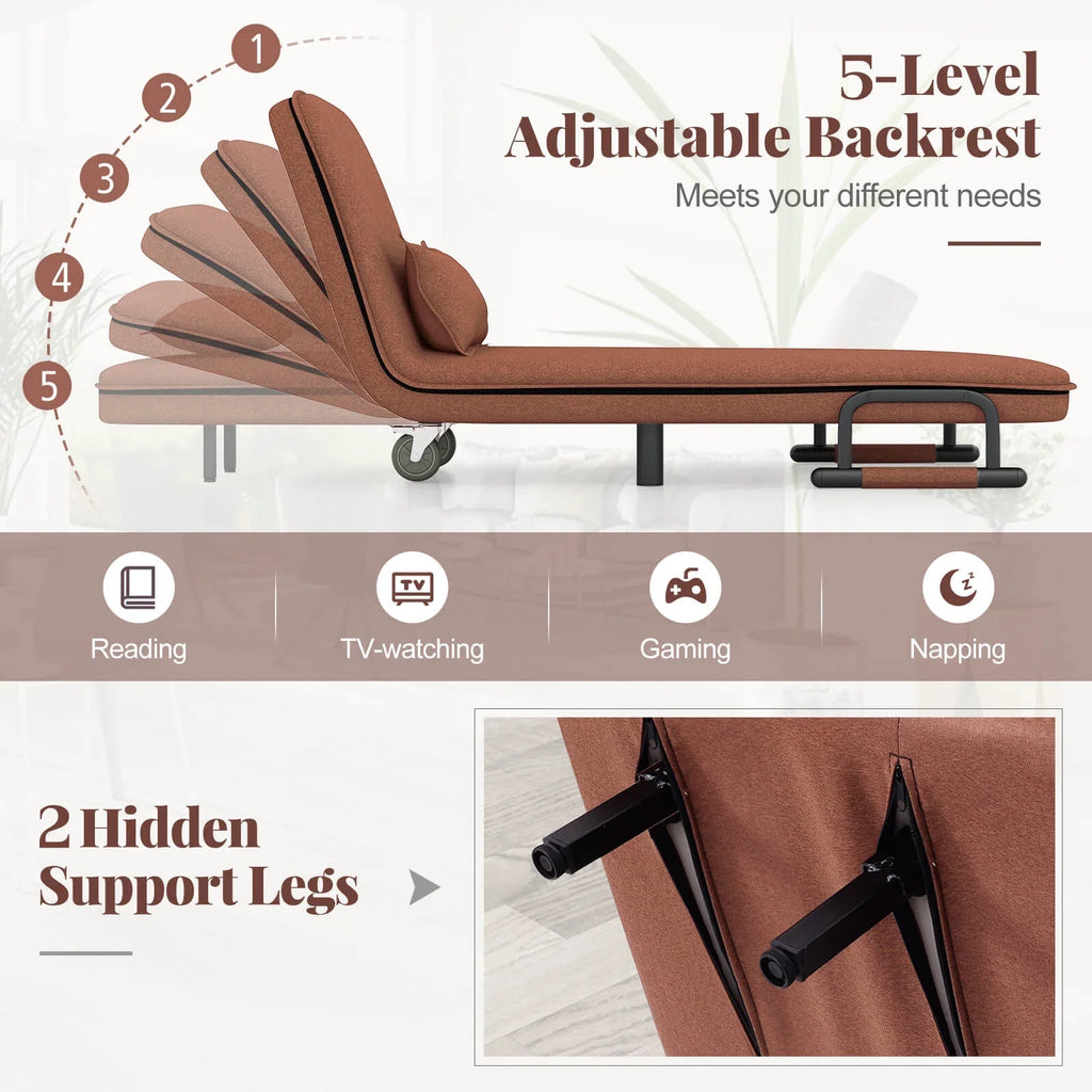 Costway 3-in-1 Convertible Sofa Bed with 5-Position Adjustable Backrest & Lumbar Pillow Brown