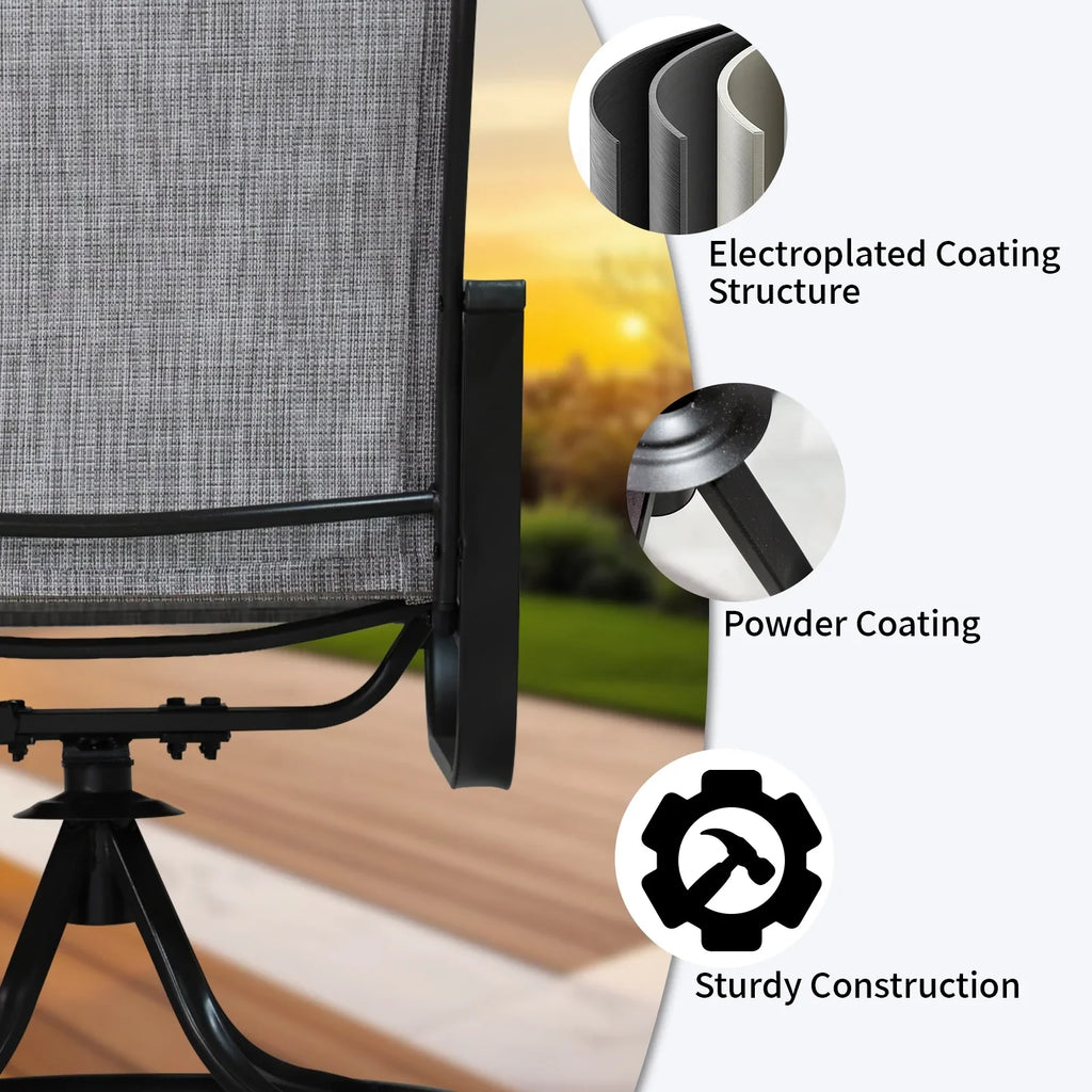 Patio Swivel Chairs Set of 2, Outdoor High Back Rocker Dining Chairs with All-Weather Textilene Mesh and Metal Frame, Comfortable Swivel Chairs for Patio, Garden, Deck, and Backyard (Beige)
