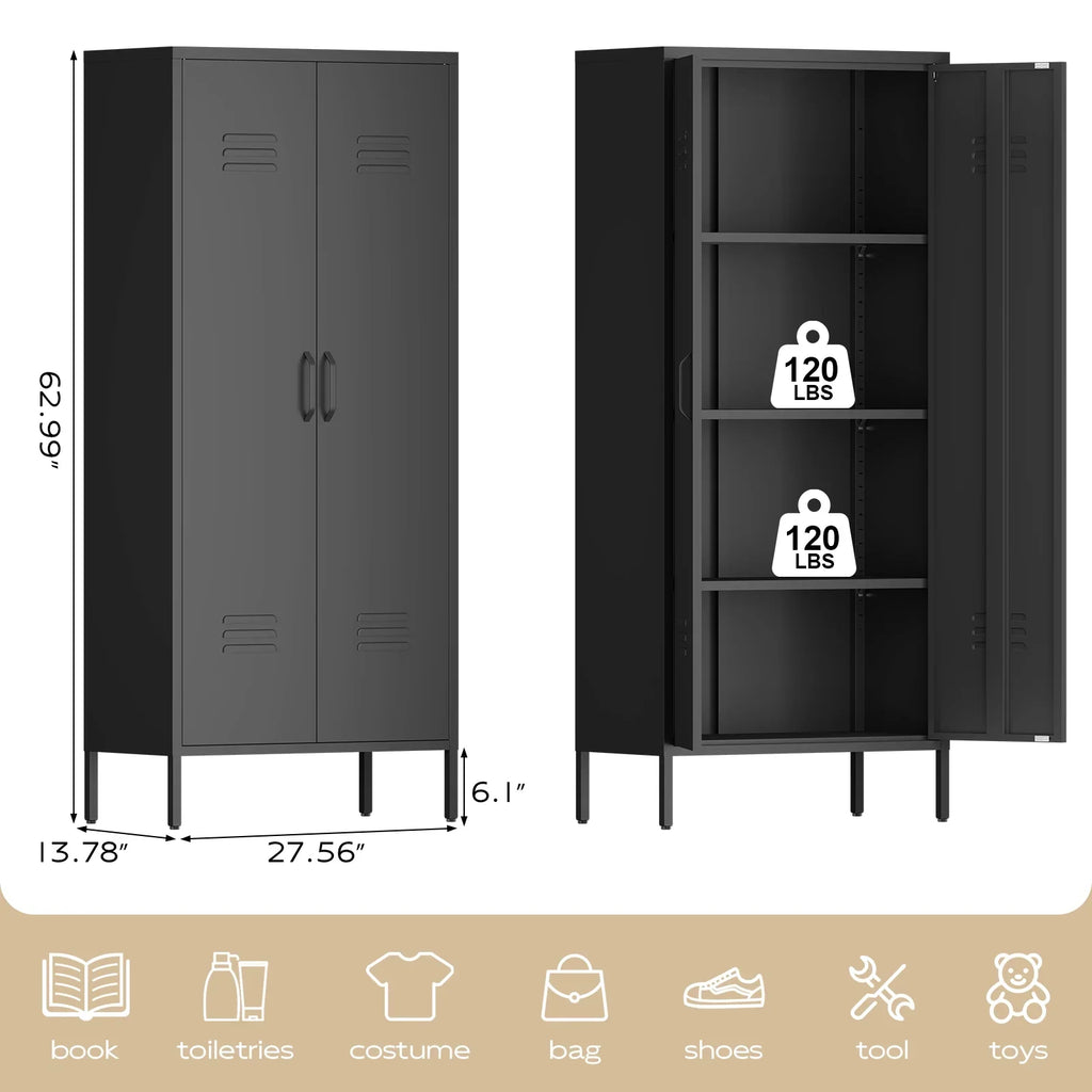 Marcree Green Metal Cabinet,2 Door Accent Cabinet,Metal Locker Cabinet with Legs,Sideboard Cabinet with Adjustable Shelves,Locker Storage Cabinet for Living Room,Entryway