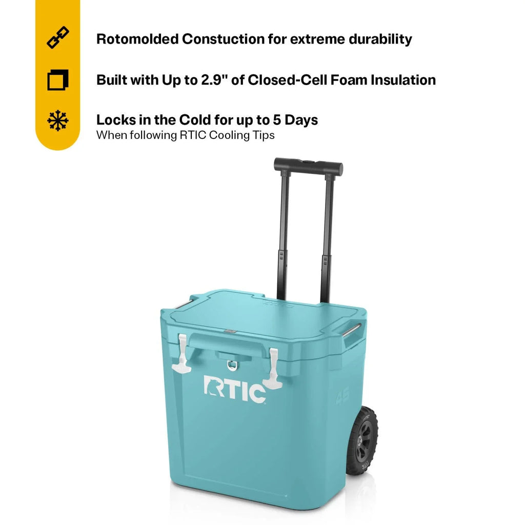 RTIC 45 QT Ultra-Tough Wheeled Hard-Sided Ice Chest Cooler, Fits 60 Cans, White