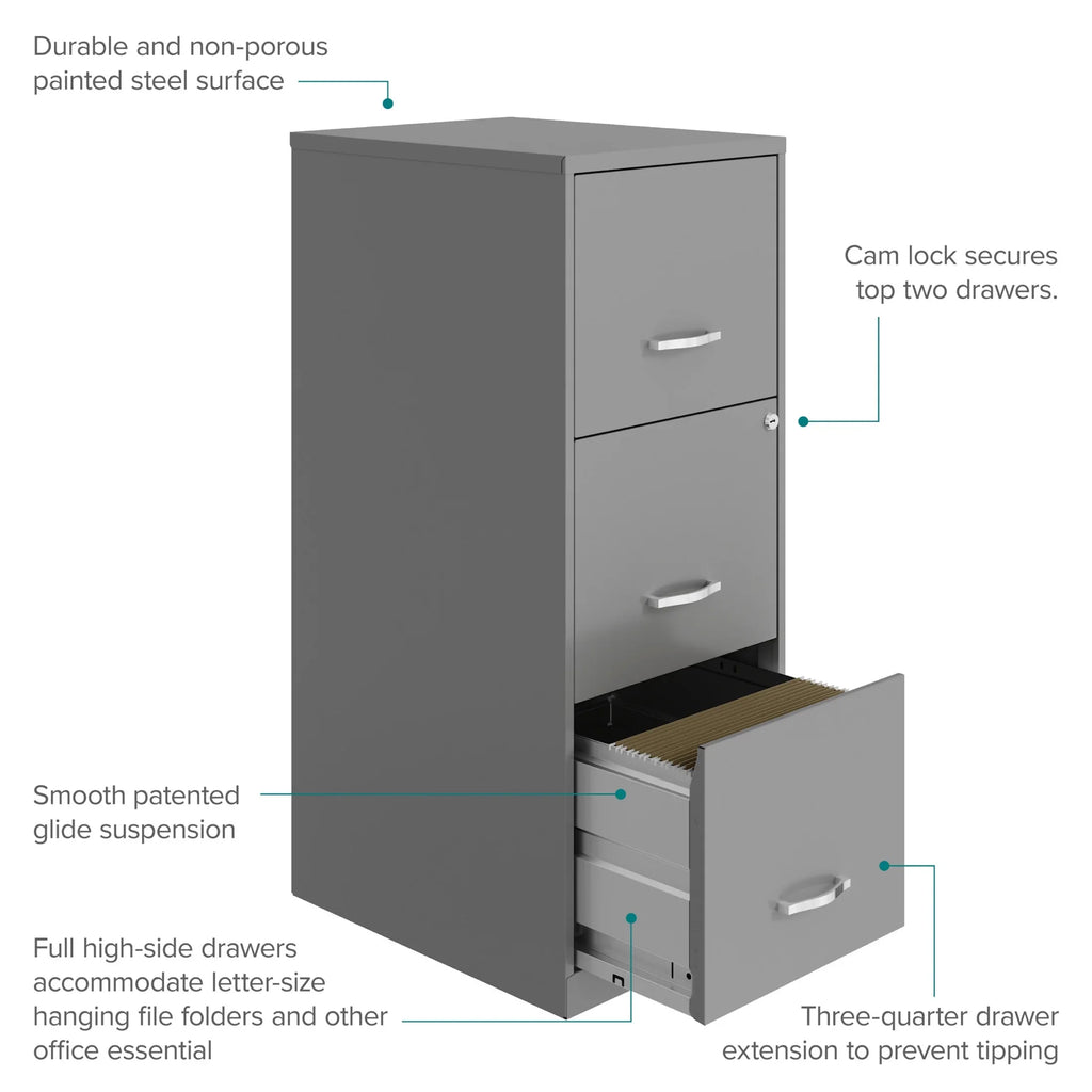 Space Solutions 18" Deep 3 Drawer Smart Letter Width Vertical File Cabinet, Navy