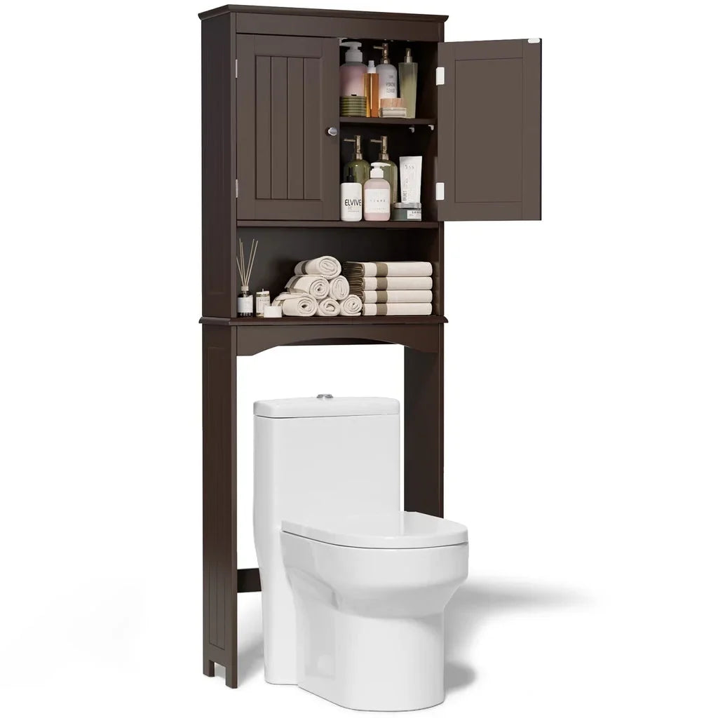 Aiho 66.1" over the Toilet Storage Cabinet with Adjustable Shelf and Open Storage Shelf, Freestanding - White