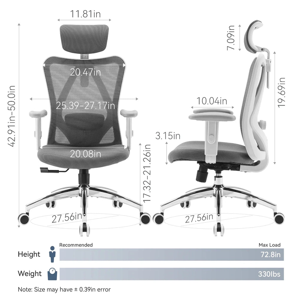 SIHOO M18 Mesh Ergonomic Office Chair with Adjustable Lumbar Support, High Back, Black