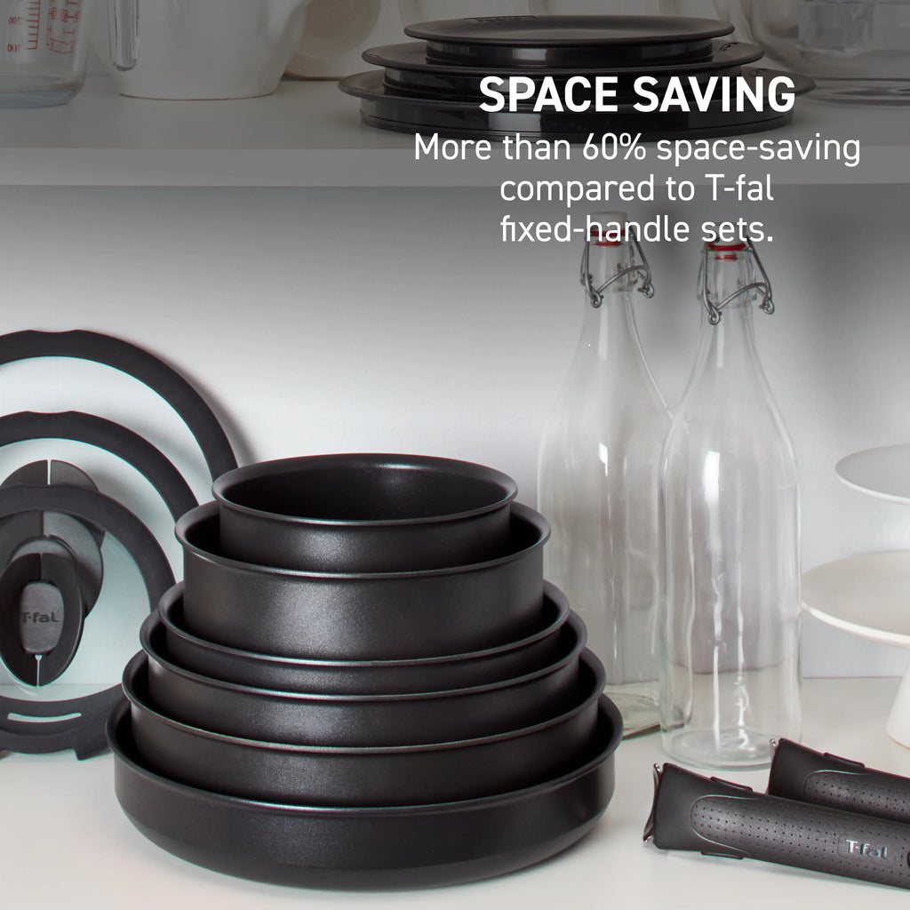 T-fal Ingenio Expertise Nonstick 14-Piece Cookware Set, Induction Oven Safe up to 500F, Detachable Handle, Onyx Black