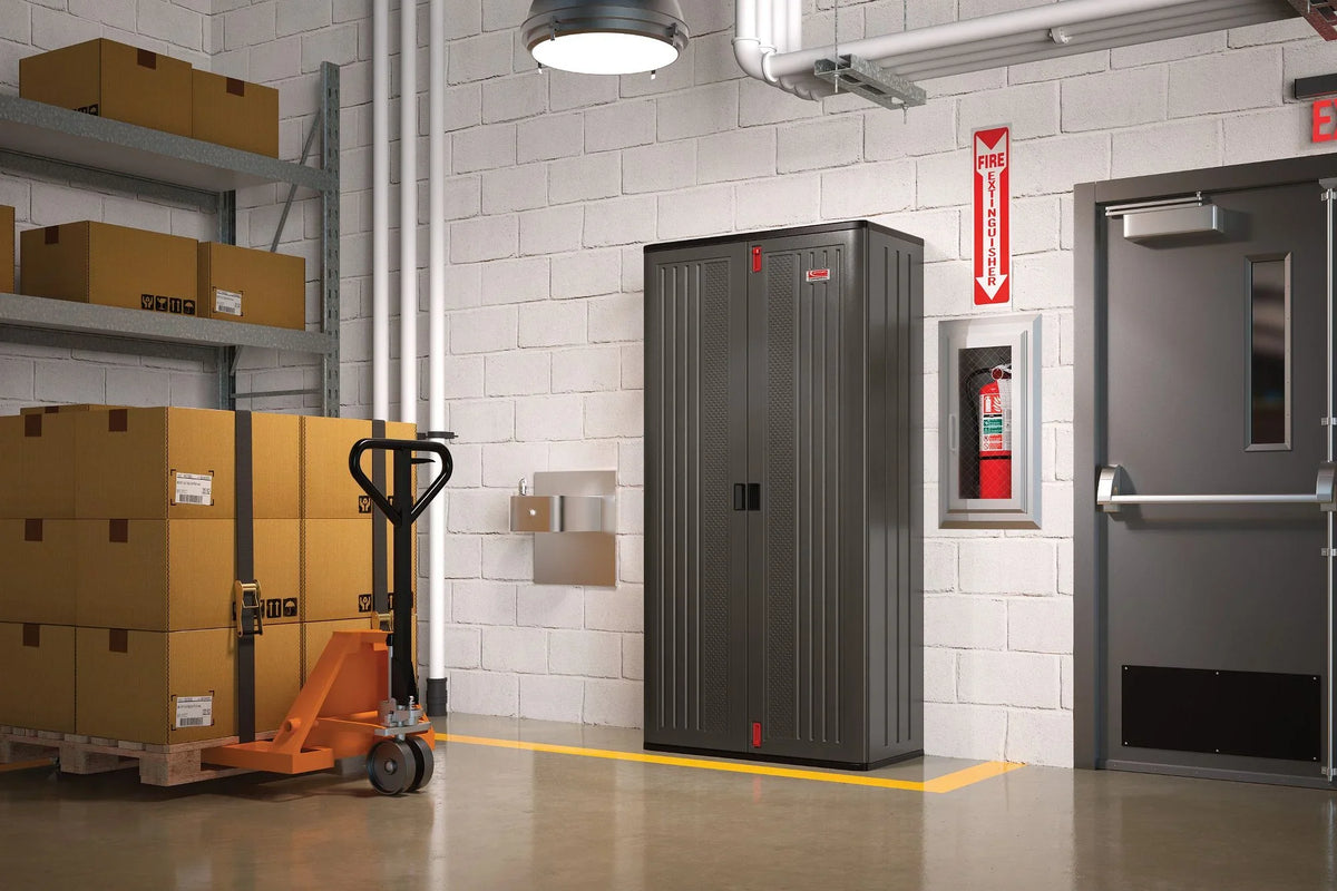 Suncast 80-inch x 40-inch 4-Shelf Storage Cabinet Locker, Black, Resin, Garage Cabinet