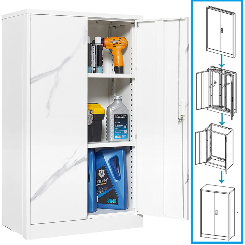 Metal Storage Cabinet with Locking Doors and Adjustable Shelf, Folding Filing Storage Cabinet, Rolling Storage Locker Cabinet for Home Office,School,Garage, White