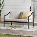 Walker Edison Modern Solid Wood Curved-Arm Outdoor Loveseat, Black