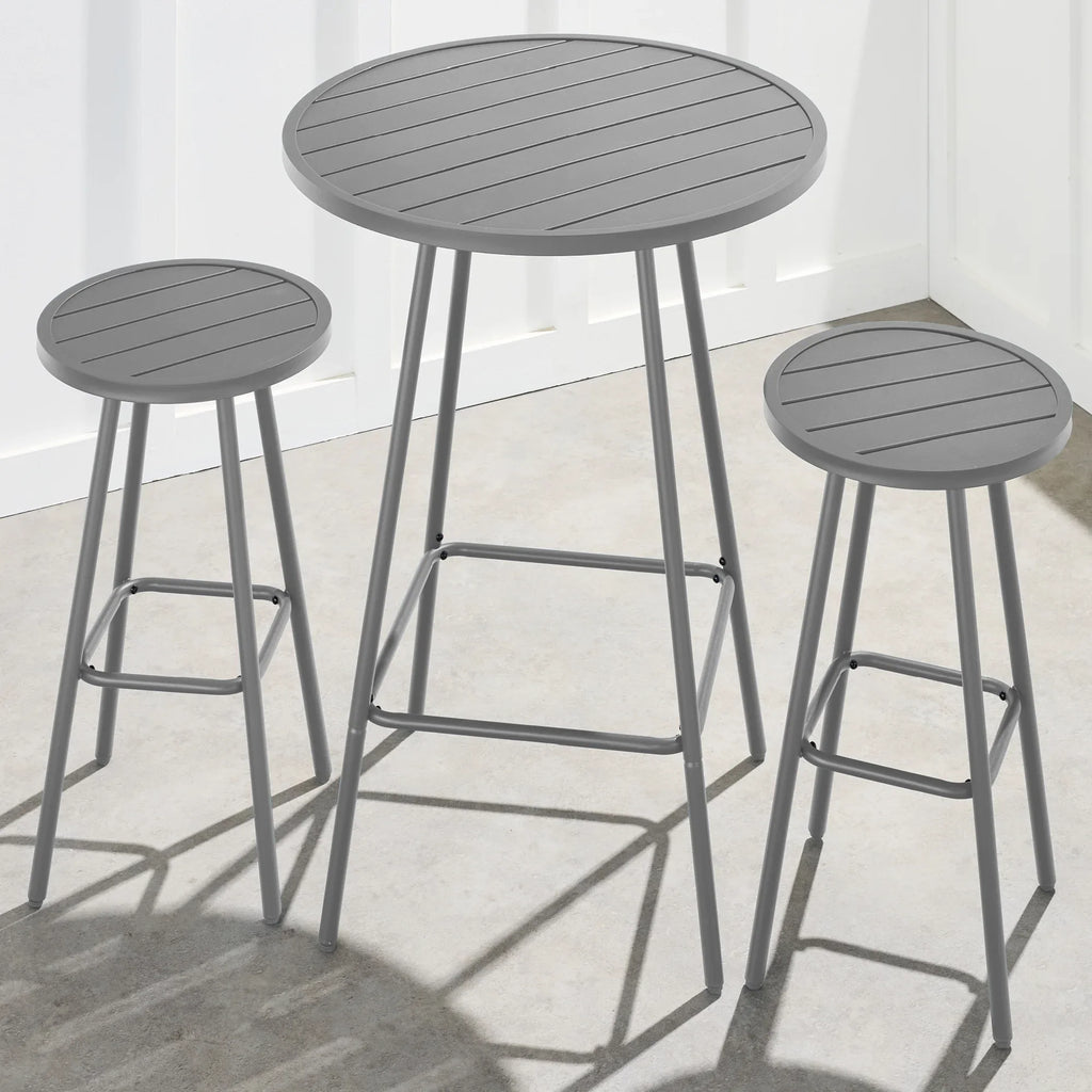 Best Choice Products 3-Piece Steel Patio Bar Height Round Bistro Set w/ Backless Stools, Slatted Design - Black