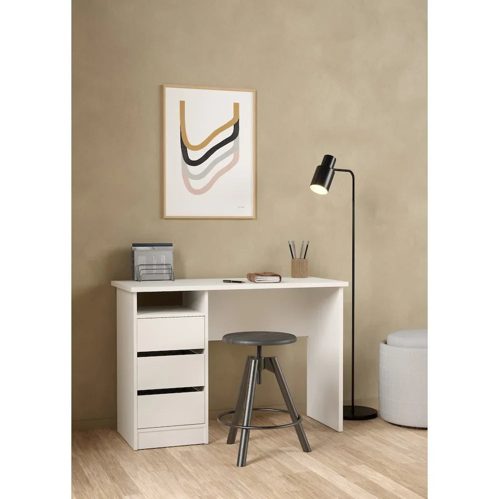 Tvilum Wes Writing Desk with 3 Storage Drawers and Open Shelf for Adults, White