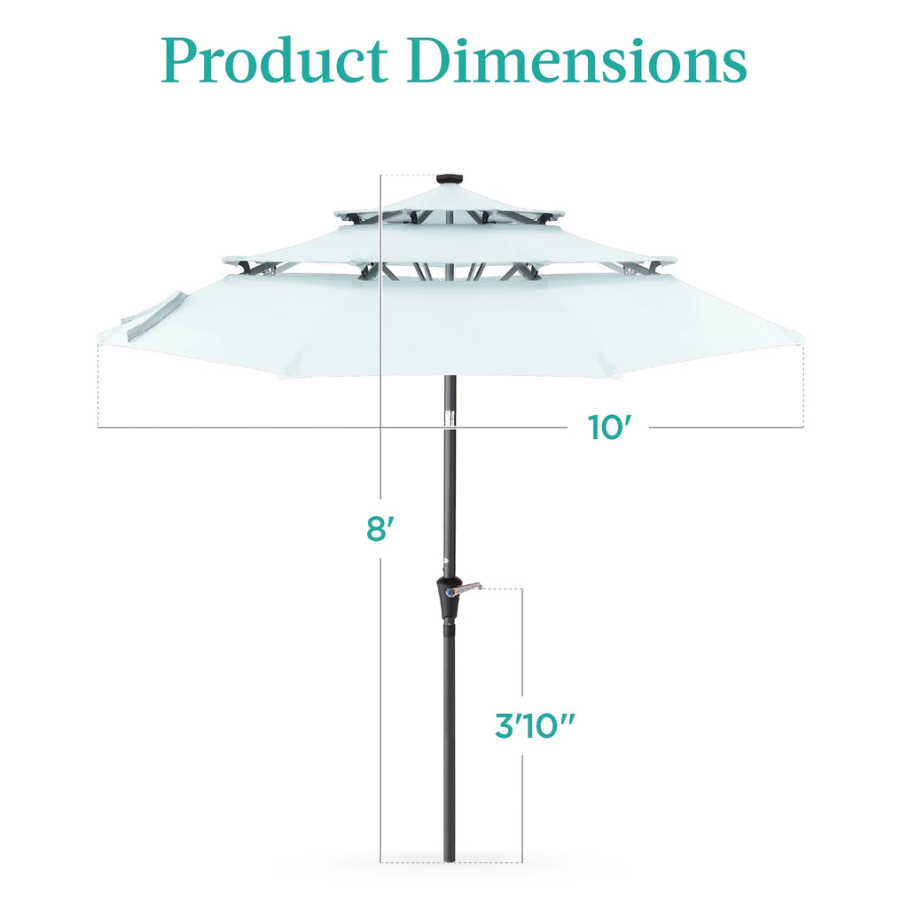 Best Choice Products 10ft 3-Tier Solar Patio Umbrella w/ 24 LED Lights, Tilt Adjustment, Easy Crank - Tan
