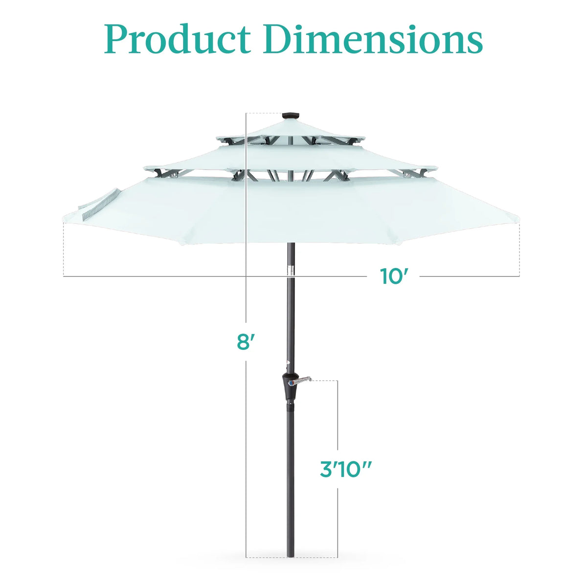 Best Choice Products 10ft 3-Tier Solar Patio Umbrella w/ 24 LED Lights, Tilt Adjustment, Easy Crank - Tan