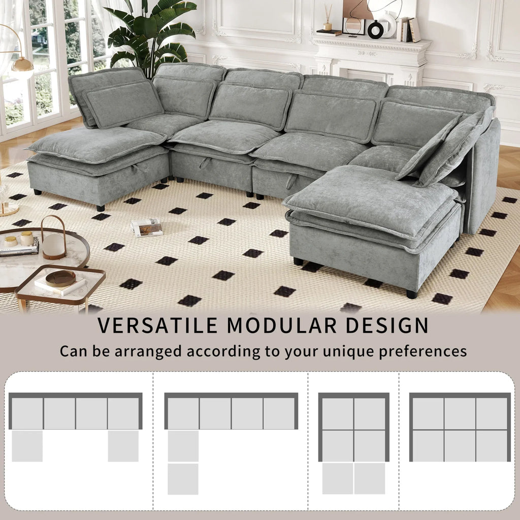 Harper & Bright Designs Modern Modular Corner Sofa Sectional with 2 Storage Ottomans, Free Combination L-Shaped Couch Set with Double-Layer Cushion for Living Room, Dark Blue