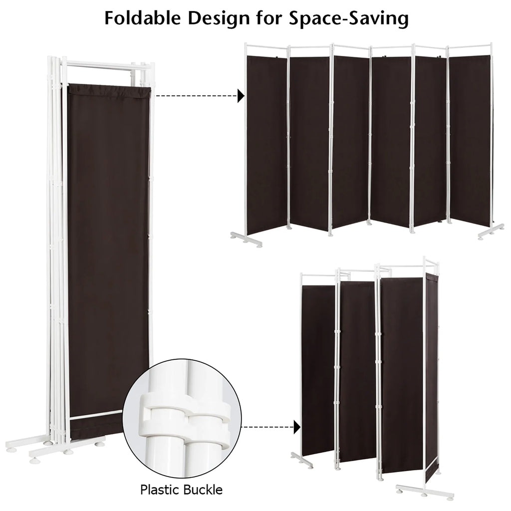 Costway 6-Panel Room Divider Folding Privacy Screen w/Steel Frame Decoration Brown