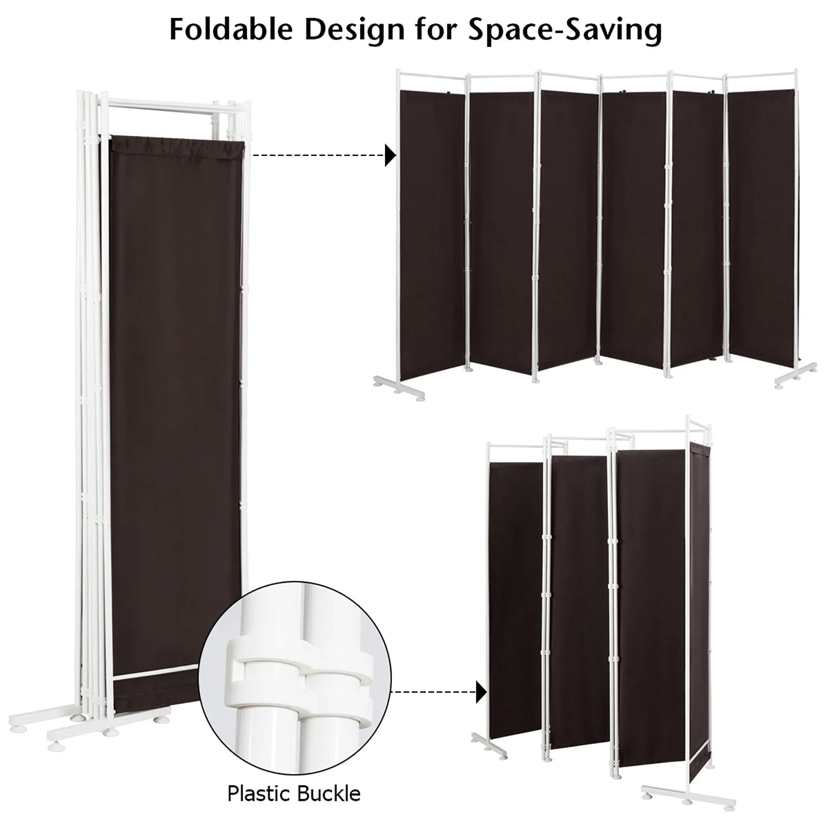 Costway 6-Panel Room Divider Folding Privacy Screen w/Steel Frame Decoration Brown