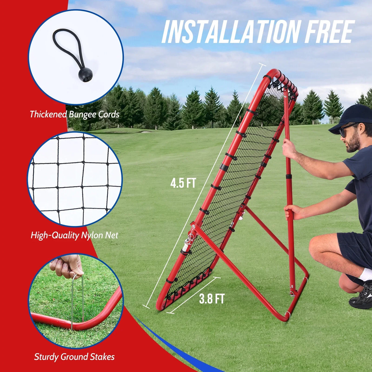 Patiassy Installation-Free Volleyball Rebounder Net 7 Adjustable Angles Volleyball Practice Net with Adjustable Angles, Heavy Duty Baseball Rebounder Net Soccer Rebounder, 3.8 x 4.5 feet