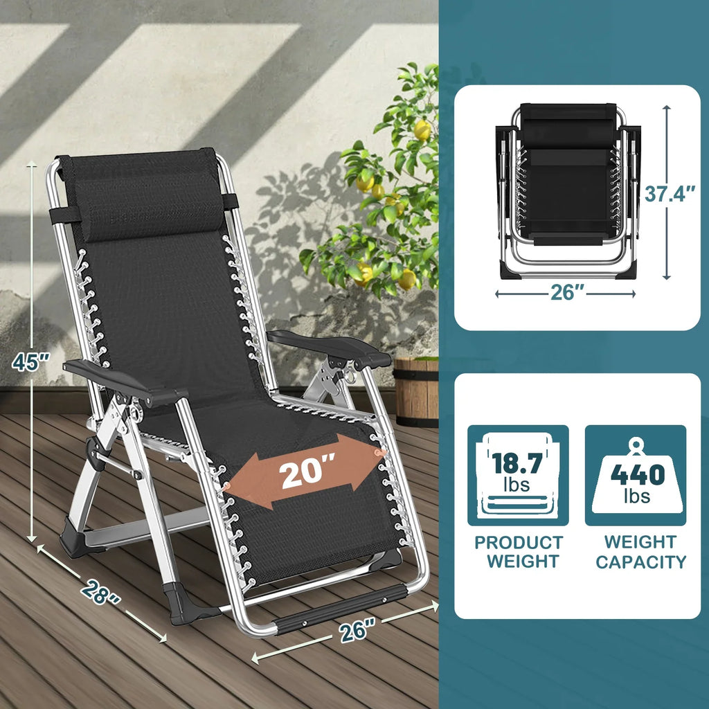 NAIZEA Zero Gravity Chair with Removable Cushion and Cup Holder Black