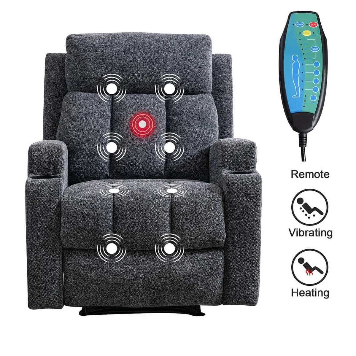 Bonzy Home Heated Manual Massage Recliner with Cup Holder Padded Breathable Fabric Recliner, Home Theater Seating"Navy