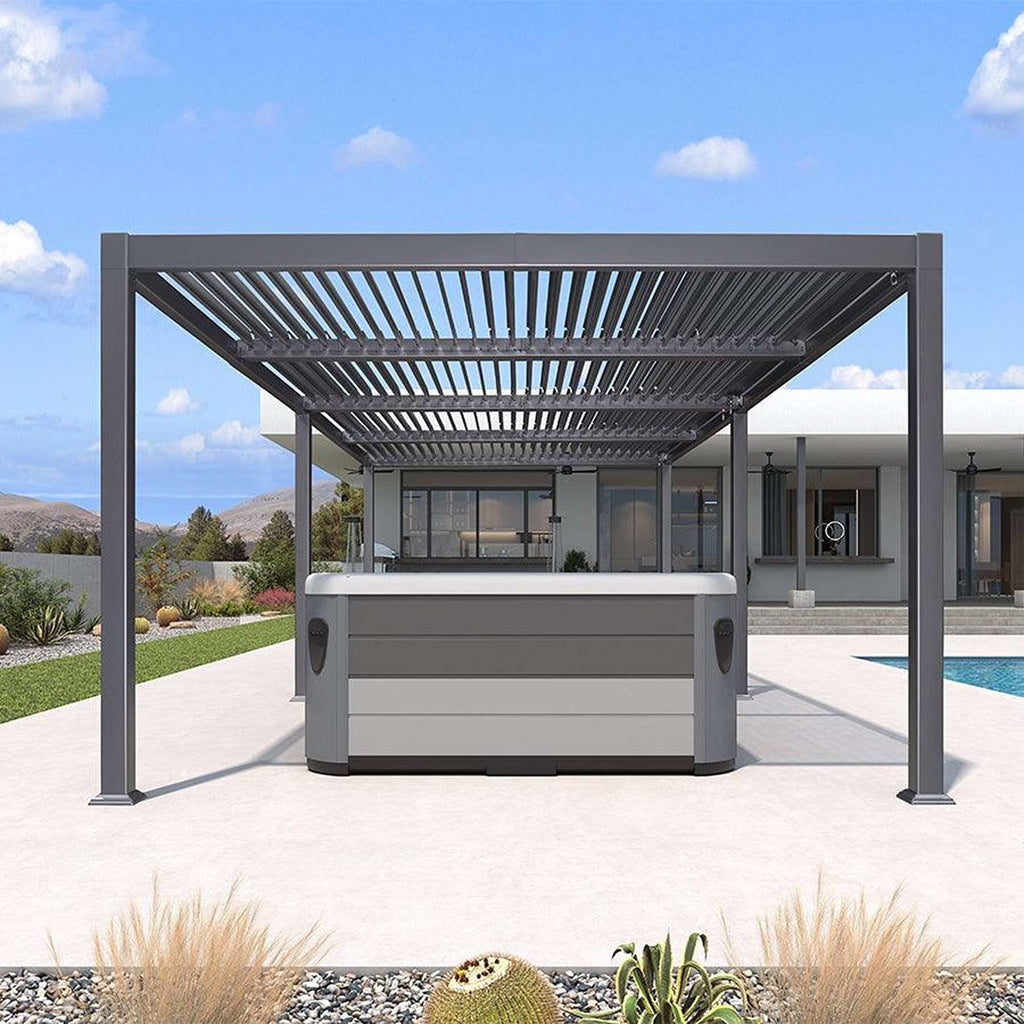 PURPLE LEAF 11'×18' Outdoor Louvered Pergola with Adjustable Hardtop Patio Pergola, Grey