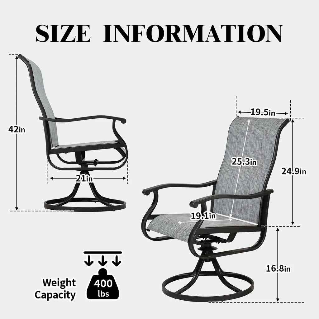 Patio Swivel Chairs Set of 2, Outdoor High Back Rocker Dining Chairs with All-Weather Textilene Mesh and Metal Frame, Comfortable Swivel Chairs for Patio, Garden, Deck, and Backyard (Beige)
