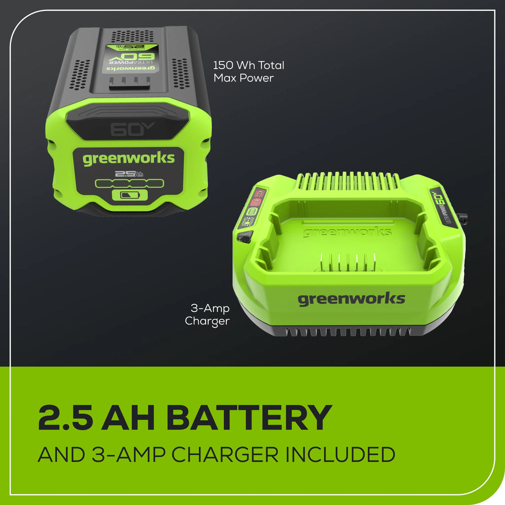 Greenworks 60V 16" 1.5kW Brushless Chainsaw with 2.5 Ah Battery & 3 Amp Charger 2028602
