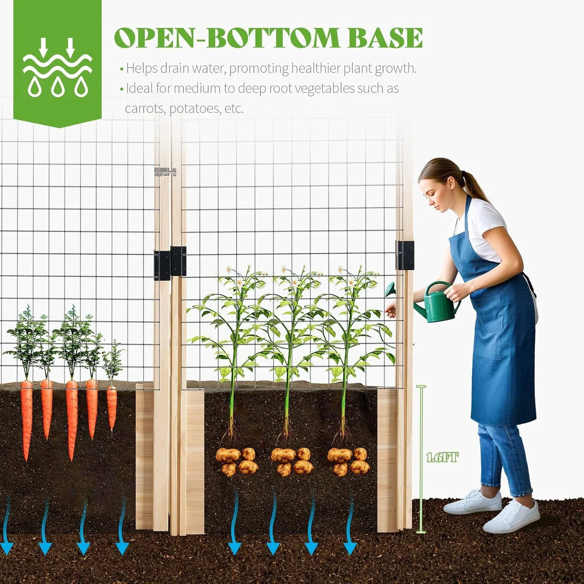 Jocisland Wooden Raised Garden Bed for Outdoor, Deep Large Planter Box with Netting for Gardening, Vegetables, Herbs"8"9"6 ft"
