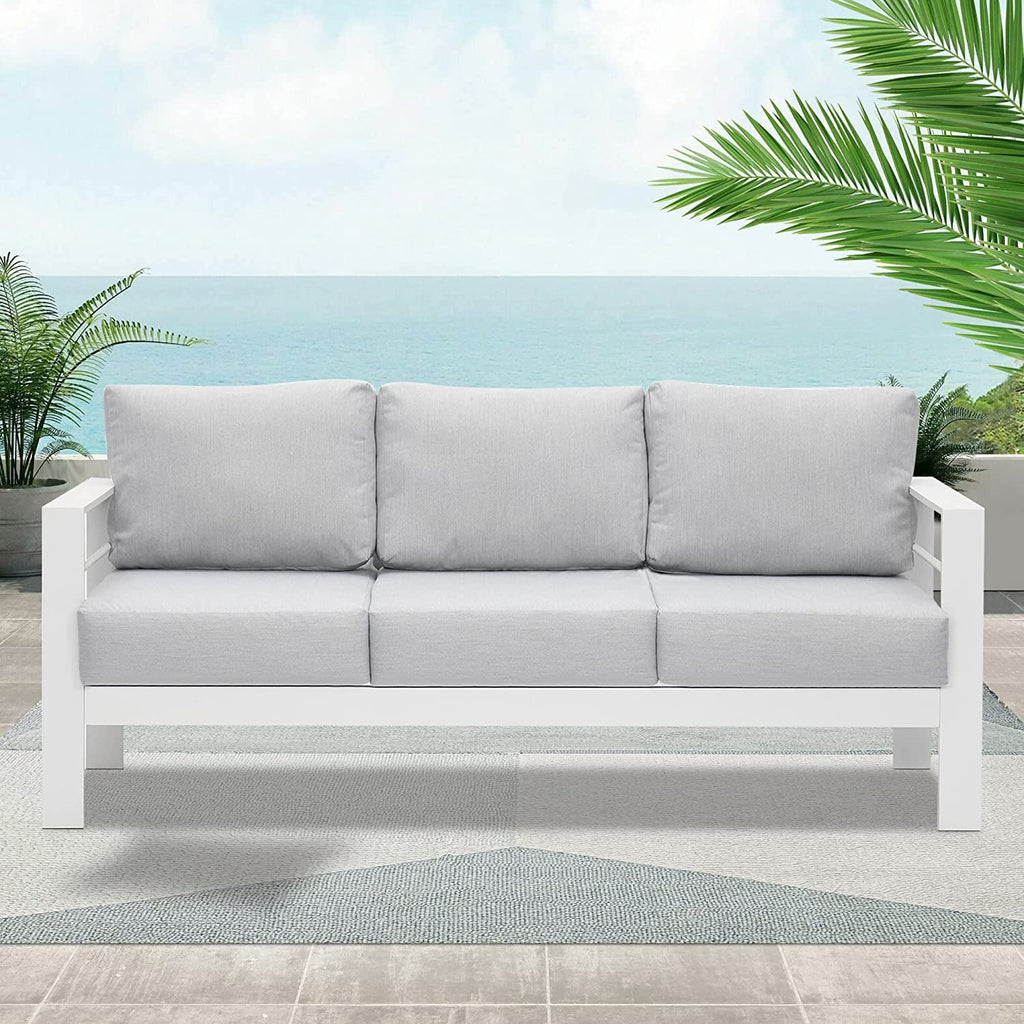 Superjoe Outdoor 3 Seats Patio Aluminum Sofa Furniture, Couch Gray Metal Chair with Cushions, Dark Grey