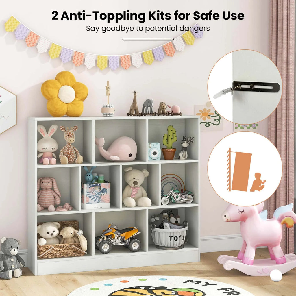 Costway 10-Cube Bookcase for Kids 41"Wooden Toy Storage Organizer for Kid’s Room White