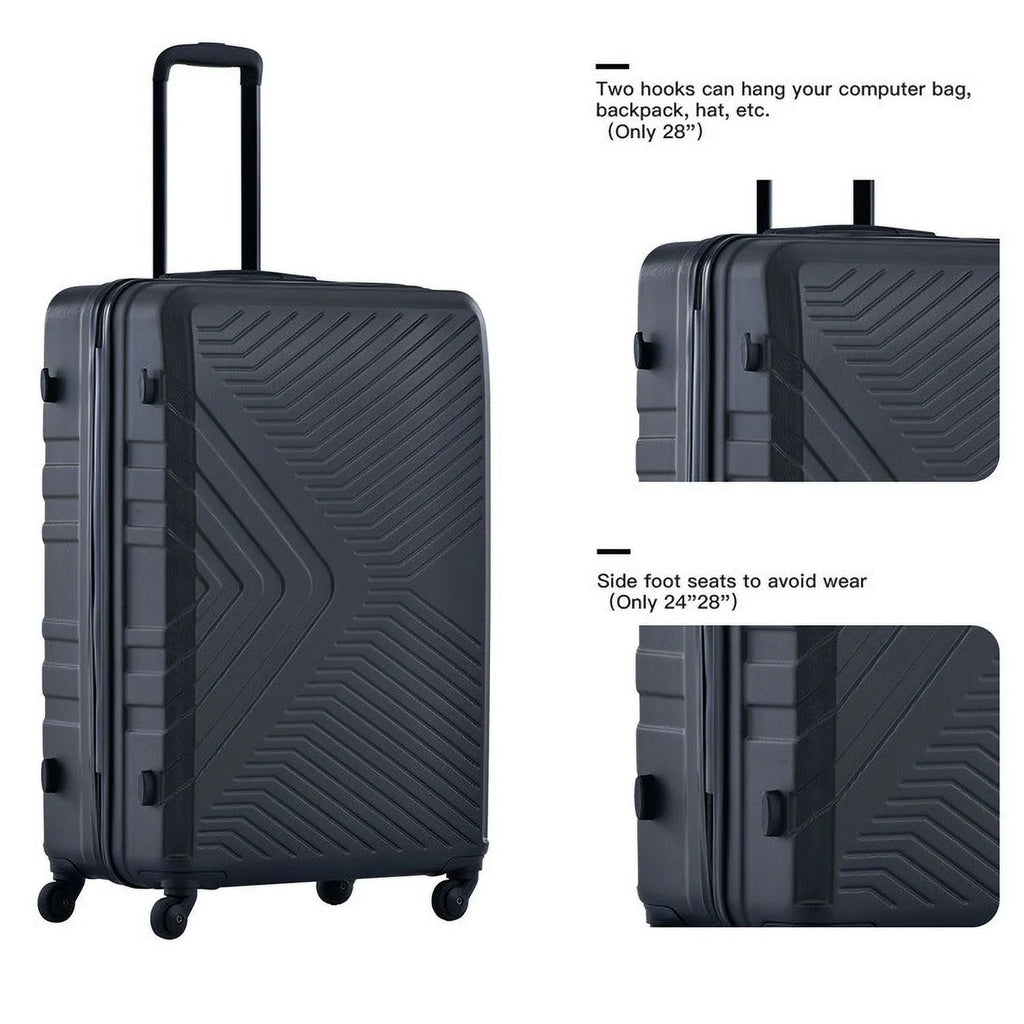 3 Piece Luggage Sets, ABS Lightweight Suitcase(20/24/28), Carry on Hard-Shell Luggage with 2 Hooks, Telescopic Handle, Spinner Wheels and TSA Lock, Yellow
