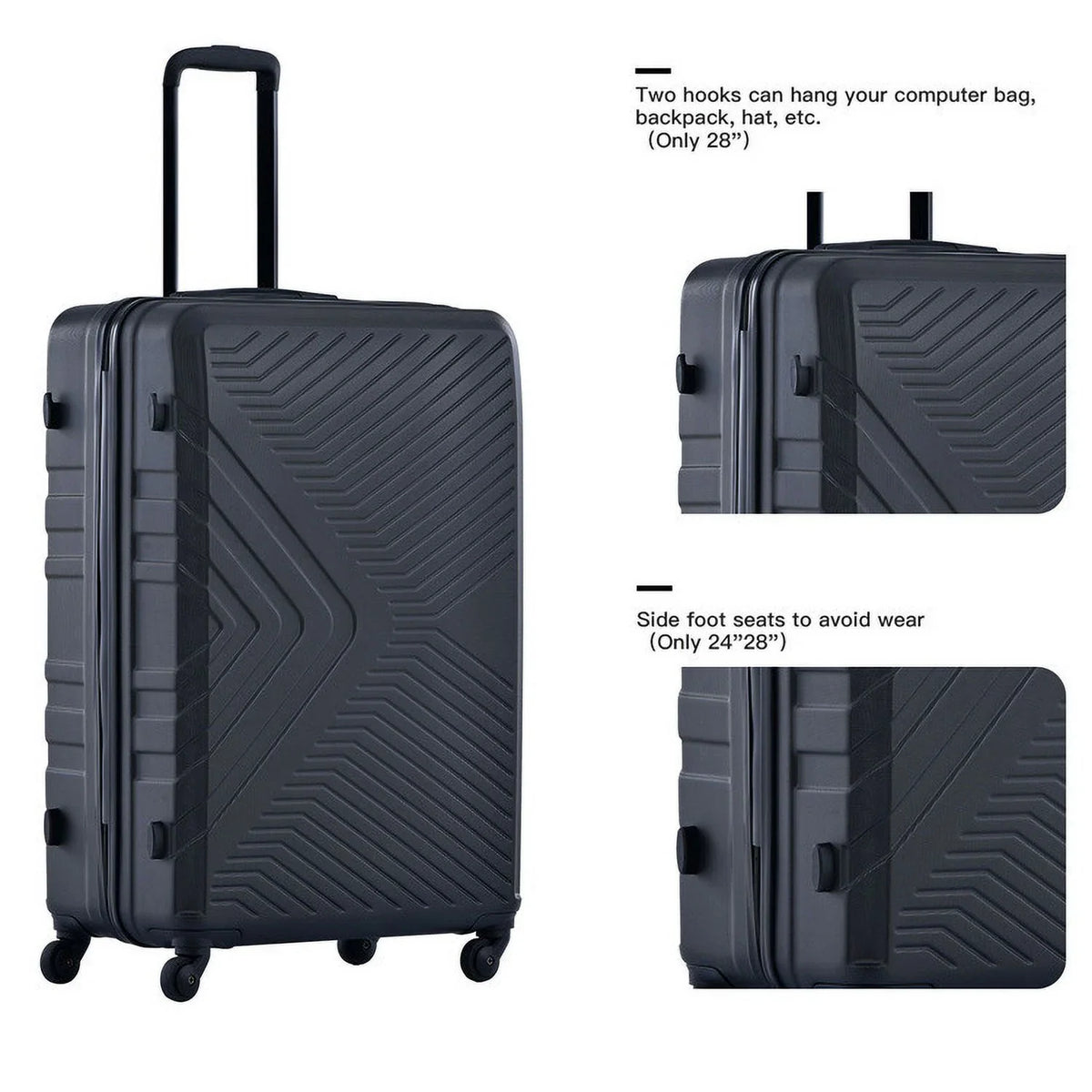 3 Piece Luggage Sets, ABS Lightweight Suitcase(20/24/28), Carry on Hard-Shell Luggage with 2 Hooks, Telescopic Handle, Spinner Wheels and TSA Lock, Yellow