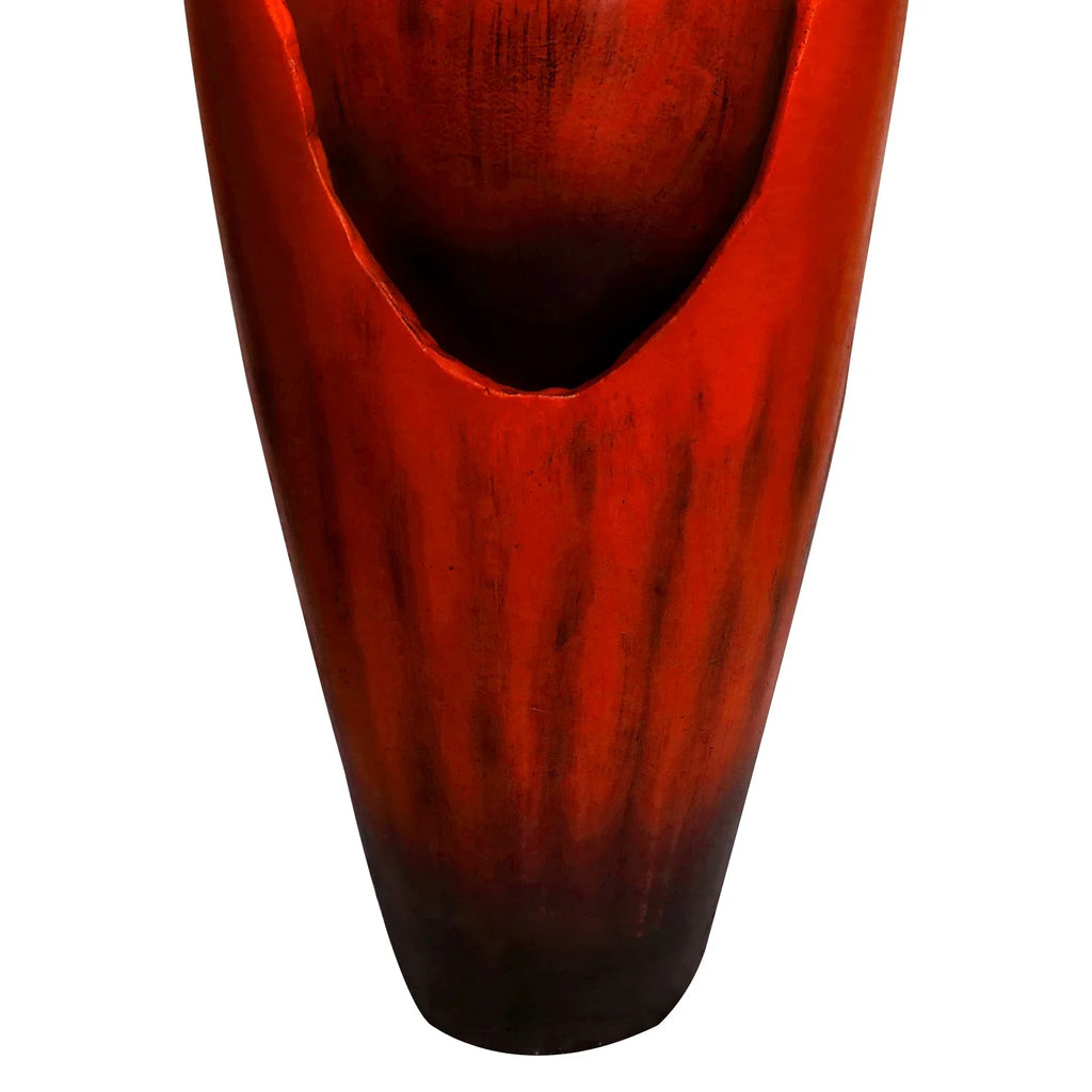 ourrco 30.7"H Concrete Vase Water Fountain, Modern Cascading Waterfall Feature with LED Lighting and Pump, Perfect for Indoor or Outdoor Home and Garden Decor, Red