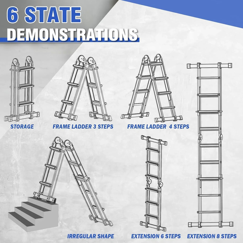 HBTower Ladder, A Frame 4 Step Extension Ladder, 14 Ft Multi Position Ladder with Removable Tool Tray and Stabilizer Bar, 330 lbs Capacity Telescoping Ladder for Household and Outdoor Work