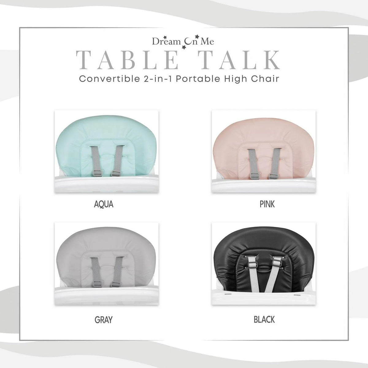 Dream On Me Portable 2-In-1 Table Talk High Chair. Gray