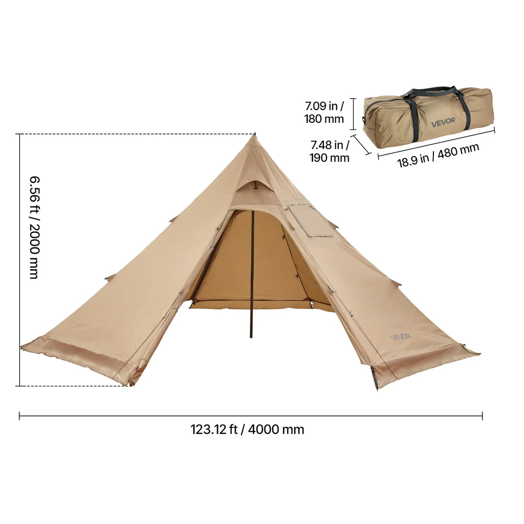 VEVOR Hot Tent for 4 Persons, Portable Winter Tipi Tent with Stove Jack, Waterproof Canvas Camping Tents, Lightweight 4 Season Shelter Tents for Hiking Fishing Backpacking, M Size