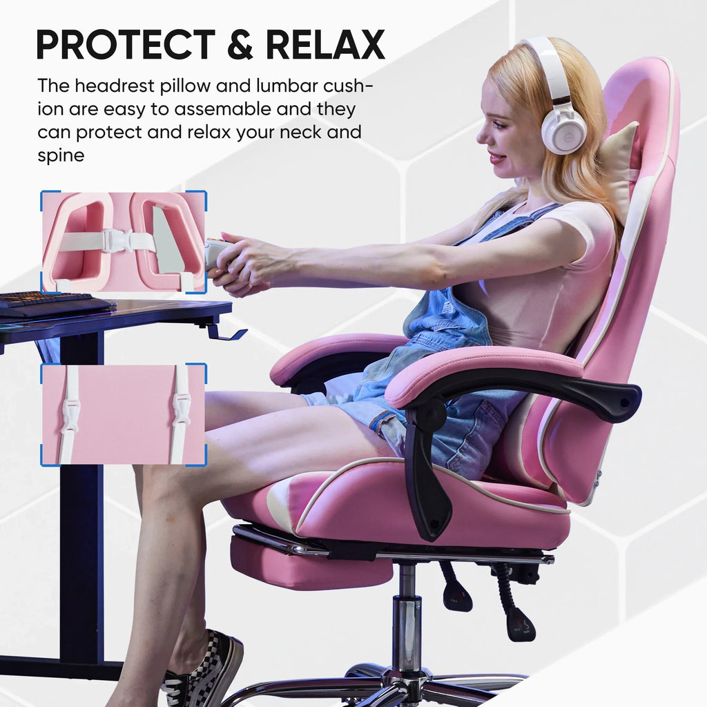 MCQ Ergonomic Swivel Gaming Chair with Headrest Lumbar Support for Home Office, Black and Grey