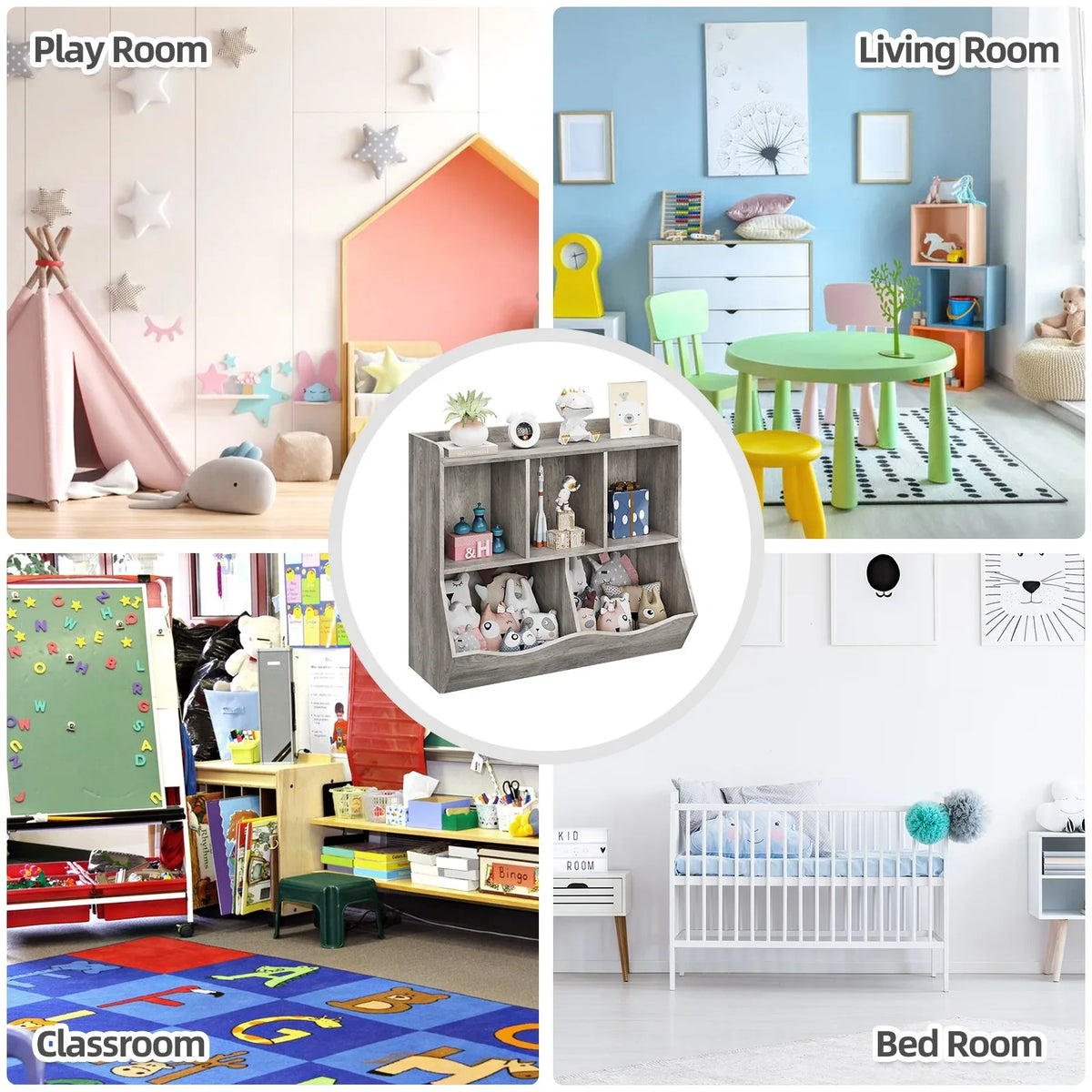 Kids Bookshelf and Bookcase Toy Storage Multi Shelf with Cubby Organizer Cabinet for Boys Girls,for Children Playroom Hallway Kindergarten School (White)