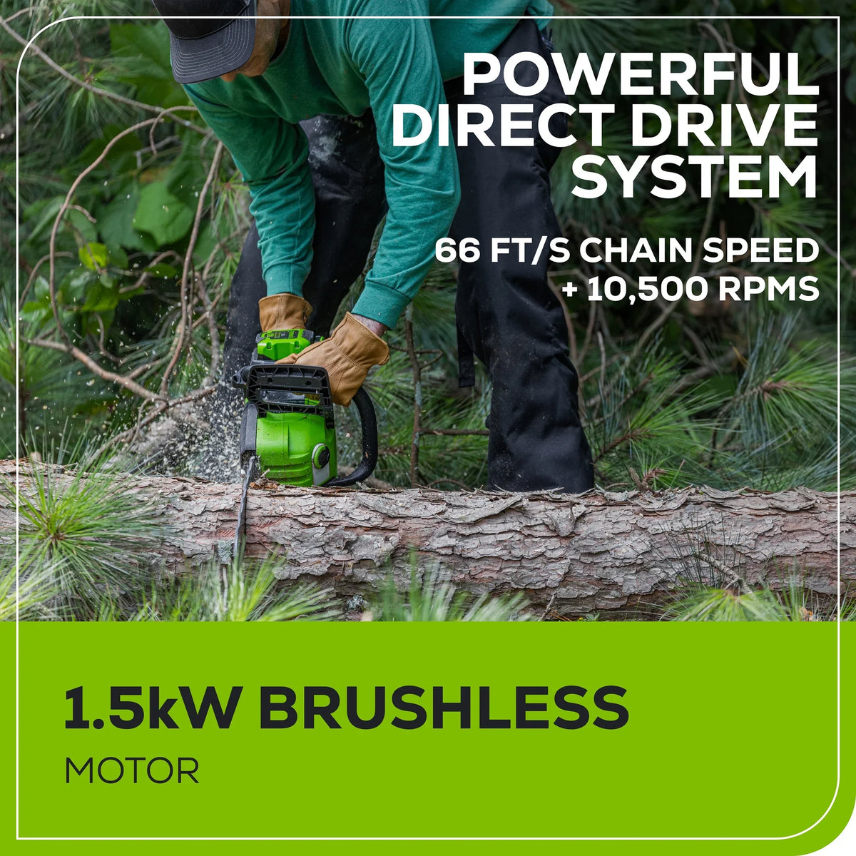 Greenworks 60V 16" 1.5kW Brushless Chainsaw with 2.5 Ah Battery & 3 Amp Charger 2028602