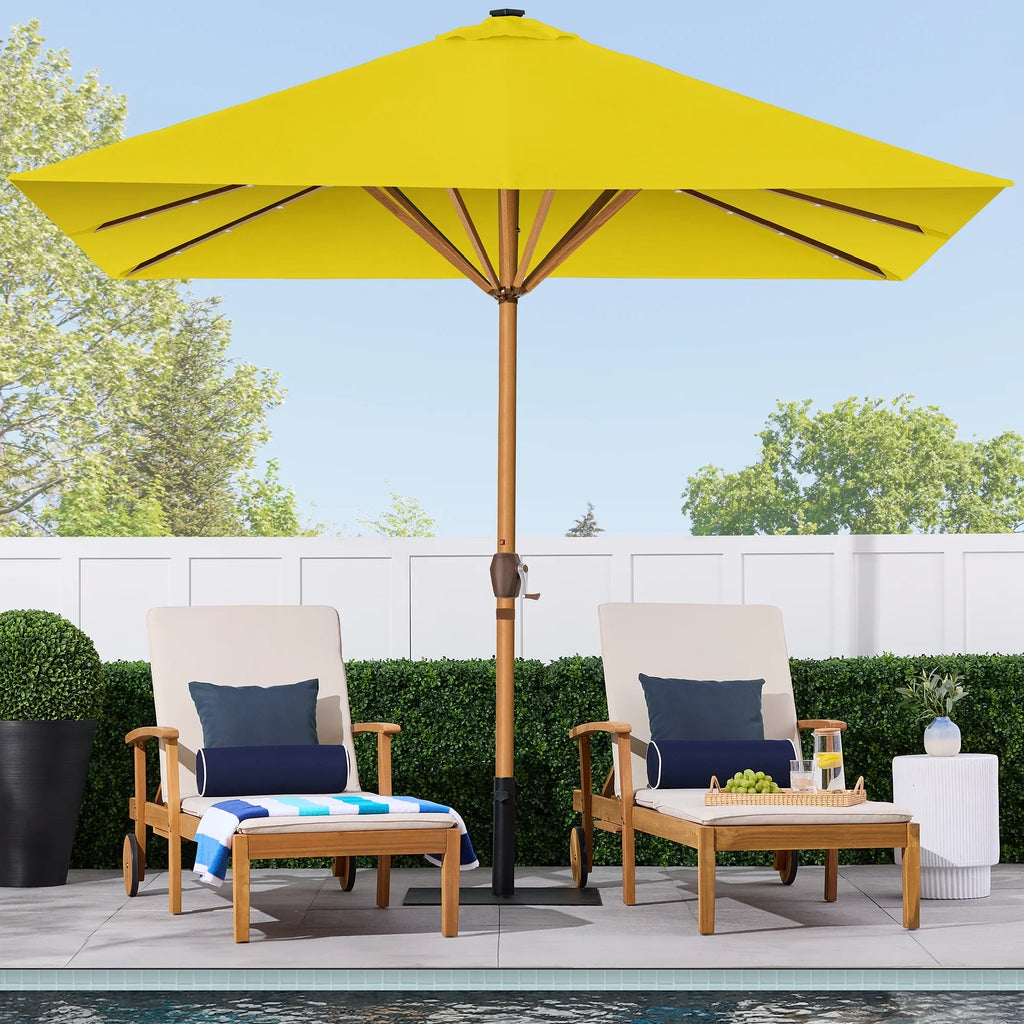 Best Choice Products 9ft Deep Square Solar LED Lighted Patio Umbrella w/ Woodgrain Pattern, UV-Resistant - Black