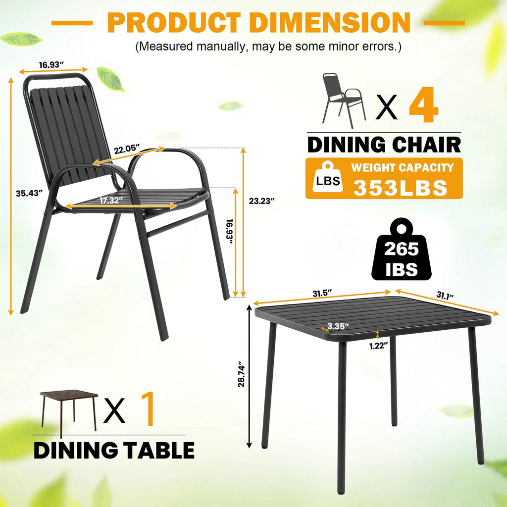 Seizeen 7-Piece Outdoor Table and Chairs, Patio Table Set with 6 Rattan Chairs, All-weather Outdoor Patio Dining Sets Rectangular Metal Table with Acacia Wood Top, Umbrella Hole, Gray