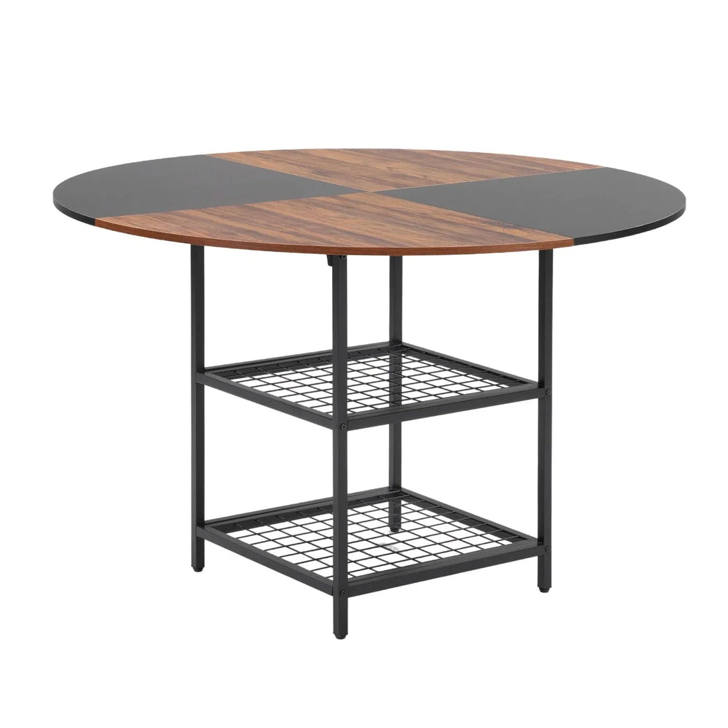 EROMMY Round Dining Table for 4, Wood Kitchen Table with Storage Shelves, Farmhouse Dinner Table for Home Dining Room Kitchen Living Room, Black Rustic Brown(Only Table)
