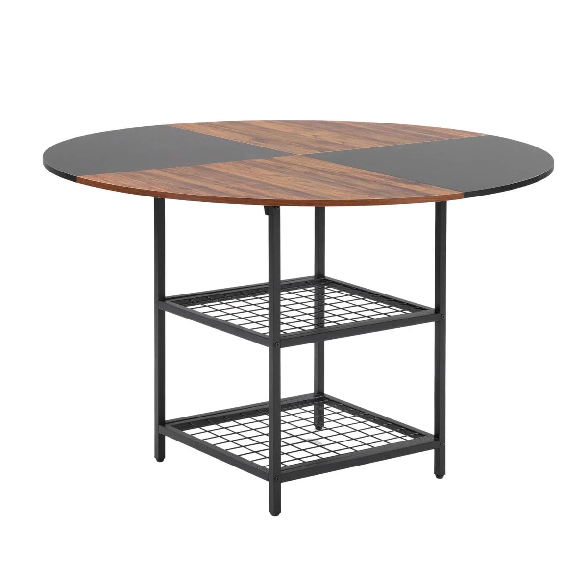 EROMMY Round Dining Table for 4, Wood Kitchen Table with Storage Shelves, Farmhouse Dinner Table for Home Dining Room Kitchen Living Room, Black Rustic Brown(Only Table)