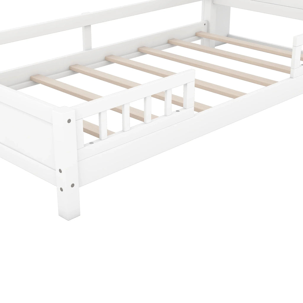 Euroco Wood Twin Size Platform Bed with Storage Headboard, Shelves and LED Light for Kids, Gray