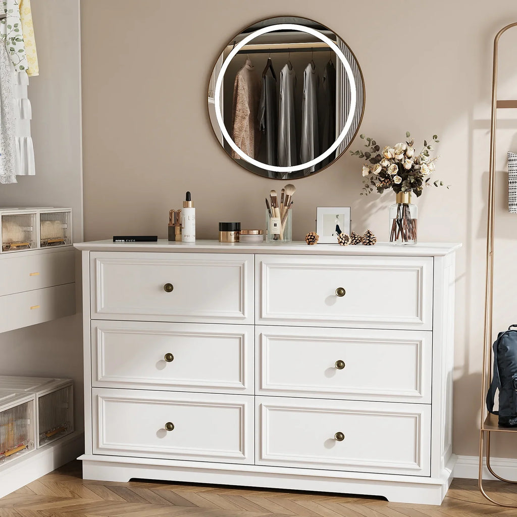 IDEALSOUL Black Dresser,6 Drawer Dresser for bedroom,Retro Wood Storage Cabinet for Living Room