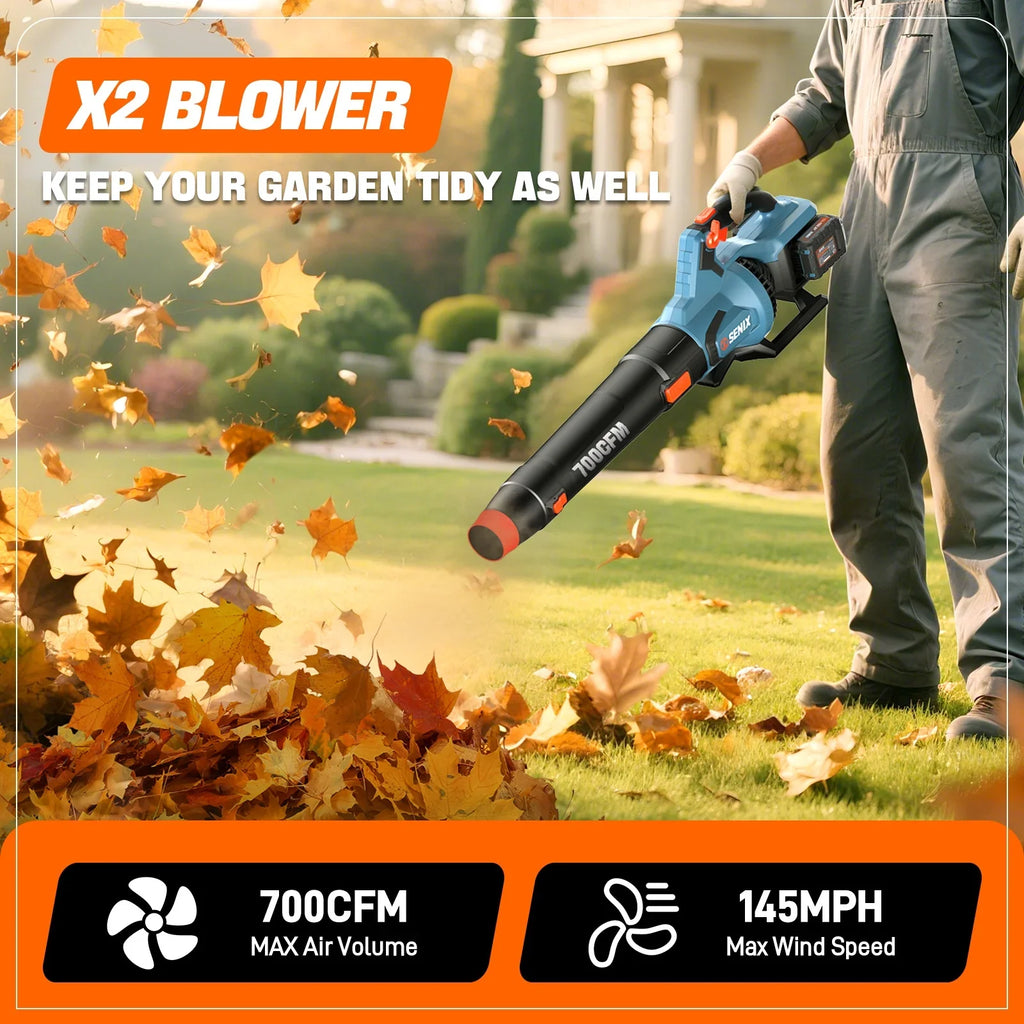 SENIX X6 60V Max* Brushless Cordless Leaf Blower with 4.0 Ah Battery and Charger, Variable Speed Up to 810CFM 170MPH, BLAX6-M1