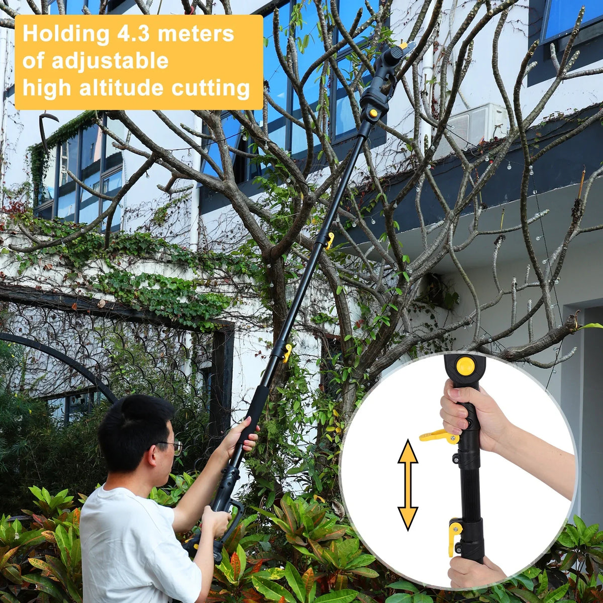 AOJA 2-in-1 Cordless Pole Saw & Mini Chainsaw,6 Inch Brushless Chainsaw with 2 x 2.0Ah Batteries,14.1 FT Max Reach Pole Saw for Tree Trimming, Wood Cutting