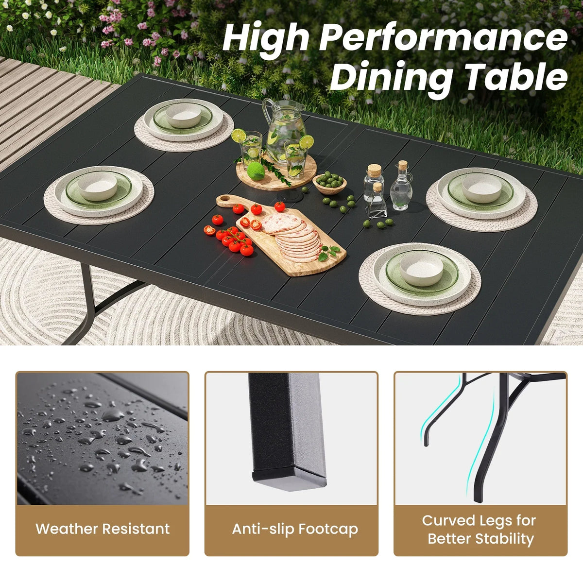 STARY Patio Dining Table 35"x35", Square Outdoor Dining Table with 1.57" Umbrella Hole for Patio Graden Backyard and Poolside